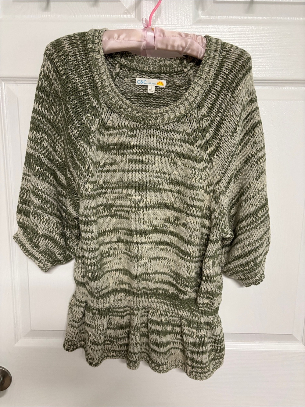 Women’s C&C California Olive & Cream Marled Peplum Sweater